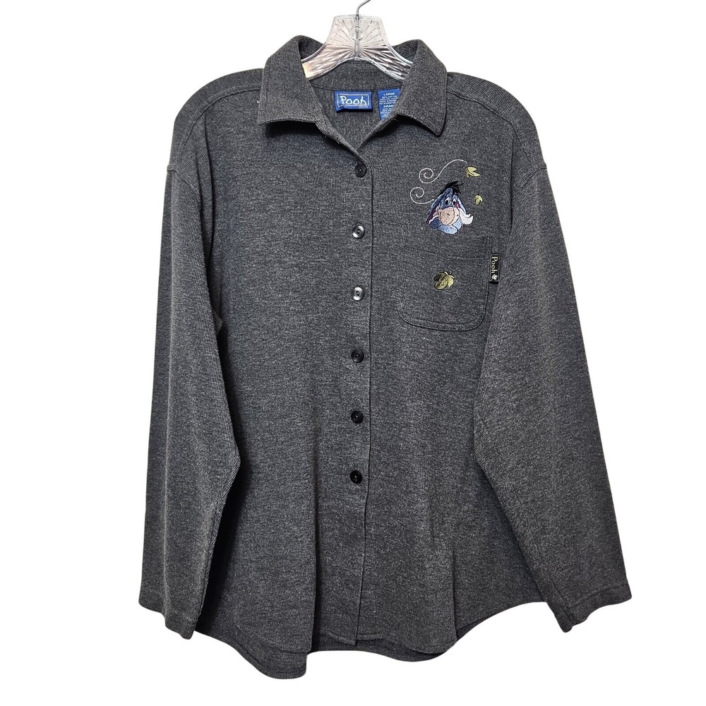 Disney Gray Eeyore Button Front Knit Cardigan Shirt Size 6 Long Sleeve Pocket
